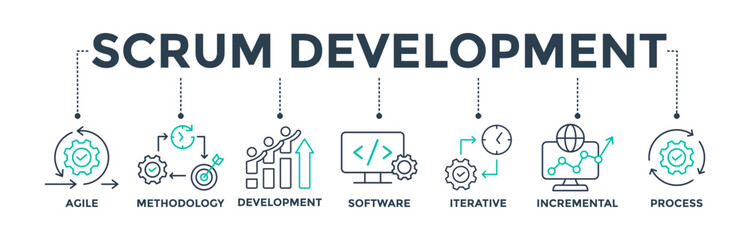Scrum development banner web icon vector illustration concept with icons of agile, methodology, development, software, iterative, incremental, and process