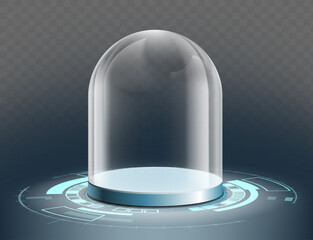 Glass blank dome template on HUD interface background. Isolated on a transparent background. Vector illustration
