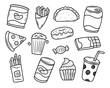 © Muhamad - Set of snack vector illustrations in hand-drawn style isolated on white background. Snack doodle illustration