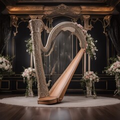 Wall Mural - Floral Harp Lyre Backdrop for maternity, portrait photograhpy 