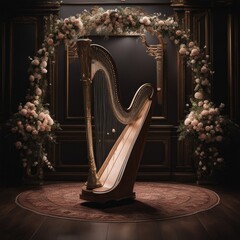 Wall Mural - Floral Harp Lyre Backdrop for maternity, portrait photograhpy 