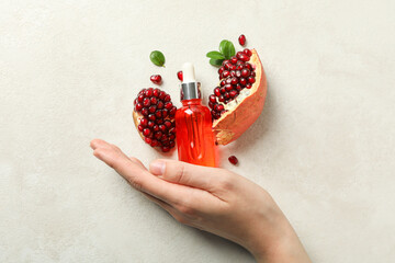 Wall Mural - Self care and skincare products concept - pomegranate cosmetics