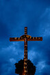 Sacred cross symbol against heavenly blue sky, inspiring faith and devotion. Jesus on the decorated cross.
