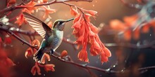 Rufous Hummingbird Eats Crocosmia Flowers, Beautiful Bird