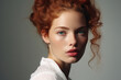 © Sergio - Portrait caucasian redhead model natural beauty, attractive young woman with clean skin looking at camera