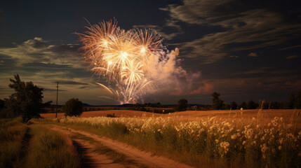 Wall Mural - fireworks over the field