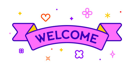 Wall Mural - ribbon and banner welcome. greeting card with ribbon and word welcome. trendy barbie style barbiecor