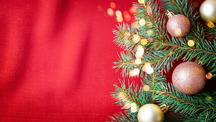 Poster - Christmas tree and decorations. Space for text.