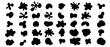 Random shape set. Big collection of organic black amoeba blobs. Abstract fluid splashes, irregular bubble silhouettes. Vector simple illustration