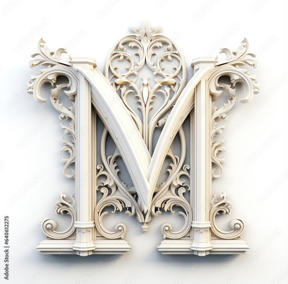 Gothic Cathedral-themed font, 3d render letter m surrounded by ...