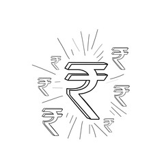 Rupee Symbol Line Art, Doodles, Indian Rupee Symbol Shine. Money Growth, Invest