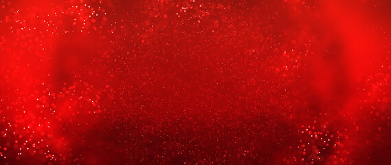 Wall Mural - particles abstract background with bokeh on red background. futuristic glittering in space.