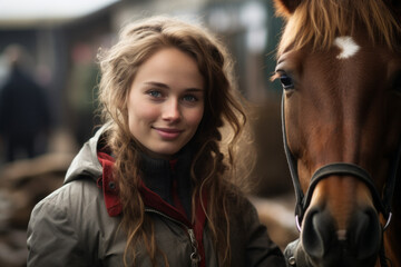 Wall Mural - Portrait of a woman with a horse