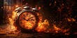 © VisionalMedia - Burning alarm clock on fire background. Time is running out concept.
