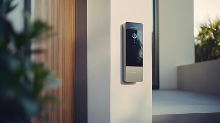 A modern intercom door phone featuring an integrated camera