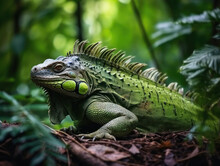 Iguana In Its Natural Habitat, Wildlife Photography, Generative AI