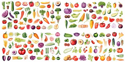 Wall Mural - watercolor style illustration of cute fresh vegetable  collection set, Generative Ai