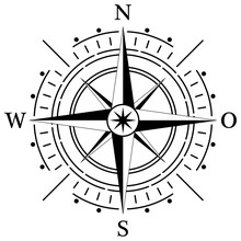 Kompass Rose Vektor Mit Vier Richtungen Und Deutscher Osten Bezeichnung.
Symbol Für Marine-, Seefahrt - Oder Trekking-Navigation Oder Zur Verwendung In Eine Landkarte.
Isolierter Hintergrund.