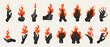 © vvvisual - Set human hands with fire or flame in retro flat style. Collection different vector illustration for tattoo, print. Various vintage color art composition.