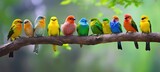Fototapeta Zwierzęta - Tropical birds sitting on a tree branch in the rainforest