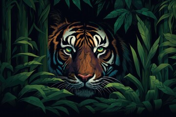 Wall Mural - portrait of sumatran tiger in a jungle (panthera tigris sumatrae)