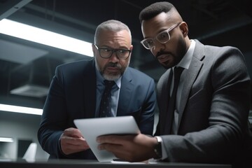 shot of two coworkers working together on a digital tablet in the office