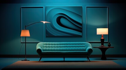 Sticker -  a living room with a couch and a lamp in it.  generative ai