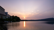 Sunset With Water Reflection At Akan Lake