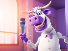 The Purple Cow With The Microphone Is Ready To Perform