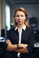 portrait of a confident young woman standing in an office