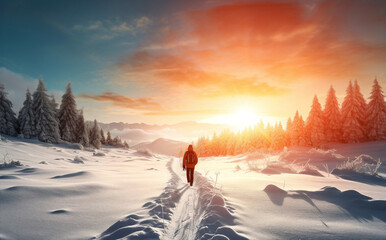 nature hike snow mountains walking climbing skier sport skiing mountaineering winter trek hiking