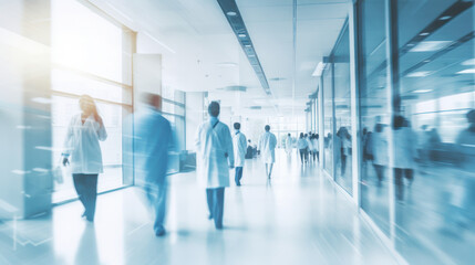 doctor and nurse people in hospital interior or clinic corridor for background, abstract blurred ima