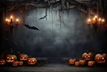 Halloween Interior Wall Background With Floor And Space For Text