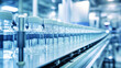 Medical vials on production line at pharmaceutical factory, Pharmaceutical machine working pharmaceutical glass bottles production line, Generative Ai