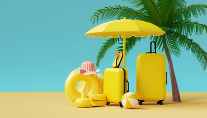 Wall Mural - beach bag with umbrella and suitcase