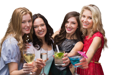 Wall Mural - Digital png photo of caucasian female friends with drinks on transparent background