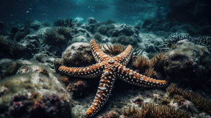 Wall Mural - Most beautiful mediterranean sea star underwater.