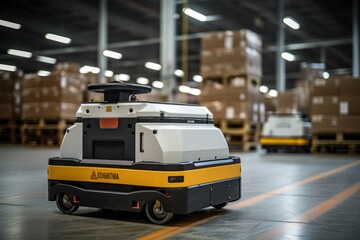 Wall Mural - AGV (Automated guided vehicle) in warehouse logistic and transport.