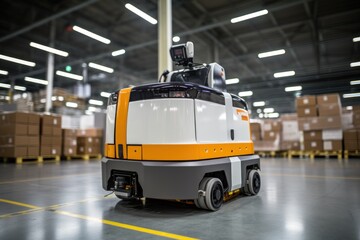 Wall Mural - AGV (Automated guided vehicle) in warehouse logistic and transport.