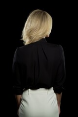 Canvas Print - rear view shot of a woman wearing a black blouse and skirt in studio