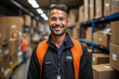 © MNStudio - Logistics worker wearing orange uniform working in warehouse.