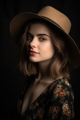 Wall Mural - a studio shot of a beautiful young woman wearing a hat