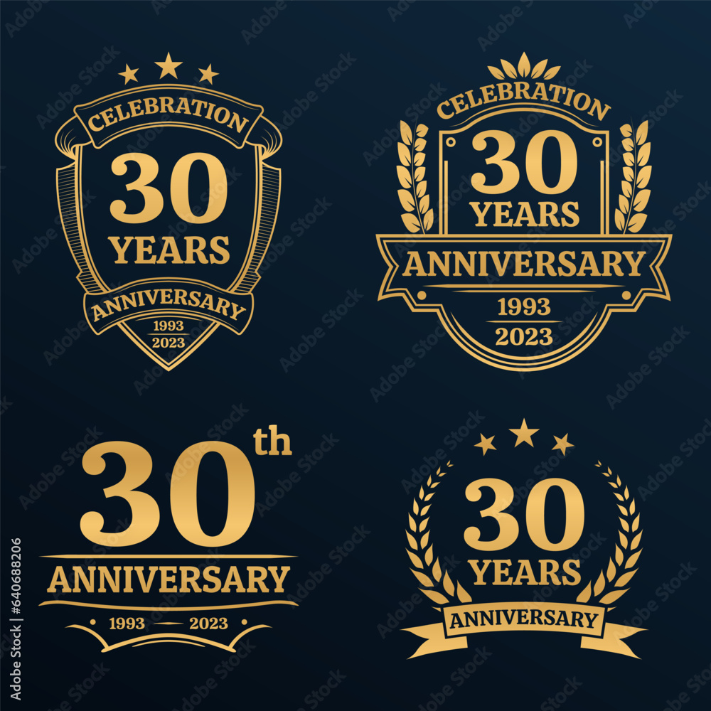 Stock-Vektorgrafik „30 years anniversary icon or logo set. Vintage ...