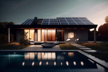 modern power solar architecture house panel eco home design energy. Generative AI.