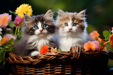 Two Kittens In A Basket Ai Generative