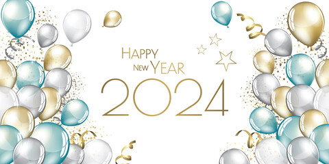 Sticker - happy new year 2024 festive party balloons