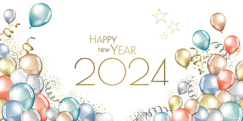 Sticker - happy new year 2024 festive party balloons