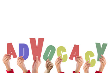 Wall Mural - digital png illustration of hands with advocacy text on transparent background