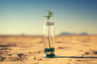 Tree seedlings in glass tubes on nature background, pro photo