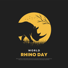 Beauty Rhino In The Sunset Logo. Creative Vector Illustration For World Rhino Day.